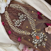 Pearl Victorian Diamond Pendant Neckpiece -Orange -VV695